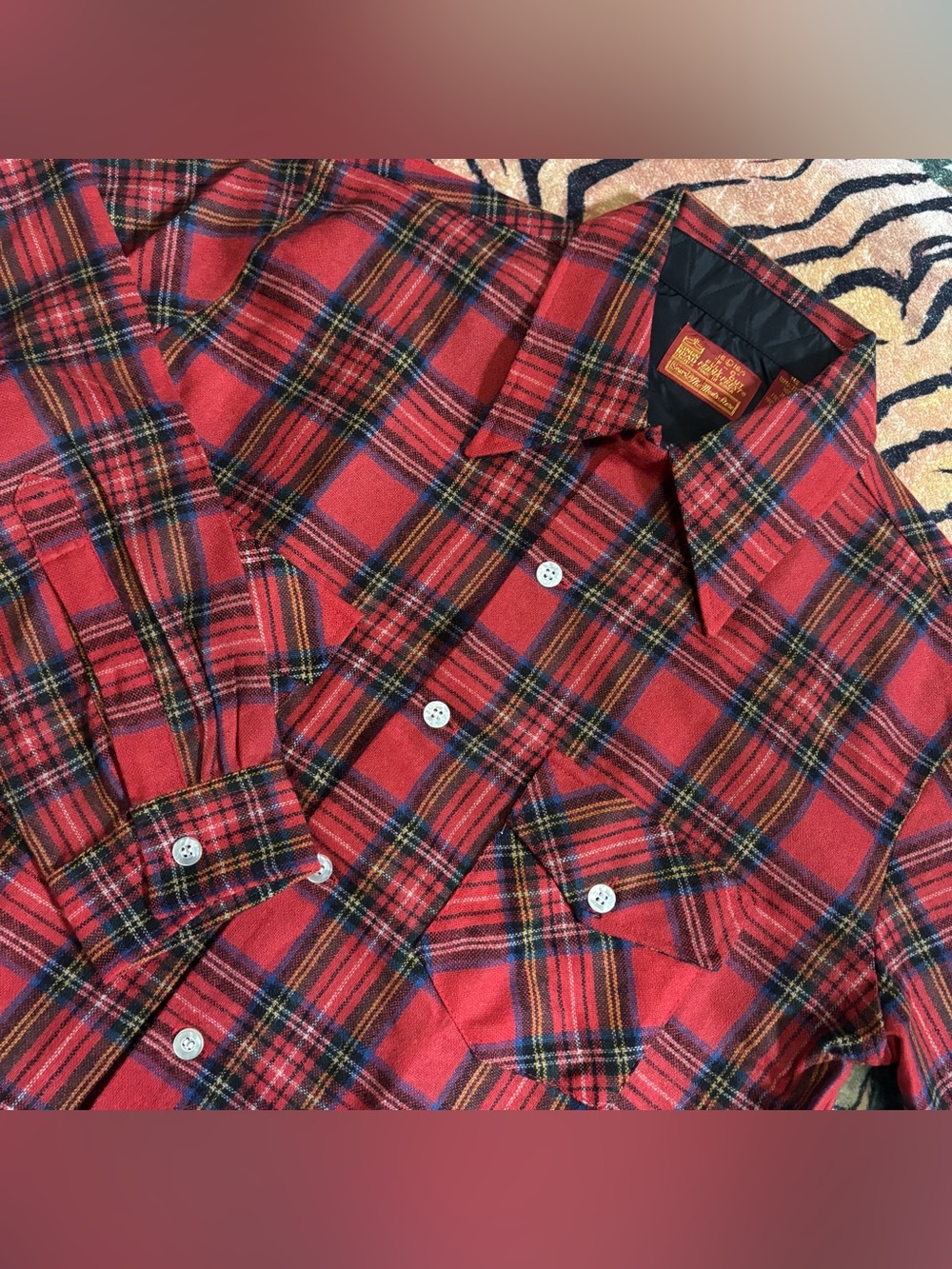 Vintage Sears Kings Road Wool Flannel Button Up Shirt Red Plaid Large NWOT